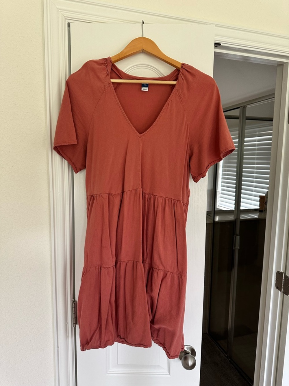 Old Navy Rust Short Sleeve Tiered Mini Dress